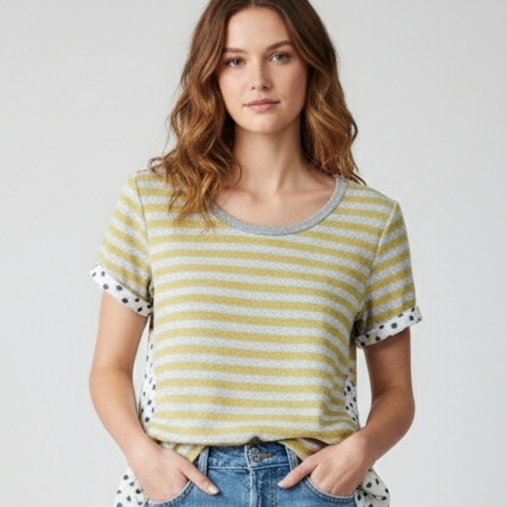 Comme Tol Striped Yellow and Gray Blouse Woman's Medium - Picture 1 of 6
